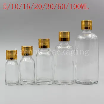 Şeffaf Cam Şişe Altın vidalı kapak, Boş Kozmetik Konteyner, uçucu yağ / Losyon / Toner Alt şişeleme (15 adet / grup)