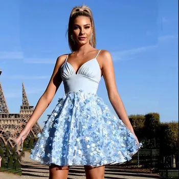 Seksi Sevgiliye Abiye 2021 Tatil Homecoming Balo 3D Kelebekler Spagetti Sapanlar Mini Elbise Backless Custom Made