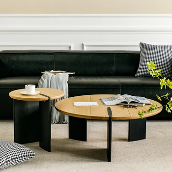 İskandinav yuvarlak çay masası Kombinasyonu Meşe Yan Sehpa Tüm katı ahşap yuvarlak çay masası İfade Sessiz Tarzı Ahşap Renk Tatami Masa