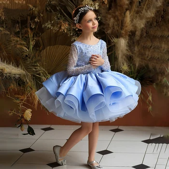 Çiçek Kız Elbise Pullu Bebek Kız Elbise Kabarık Prenses Doğum Günü Önlük Bebek Elbise Çocuk Doğum Günü Elbise Kız Pageant Elbise