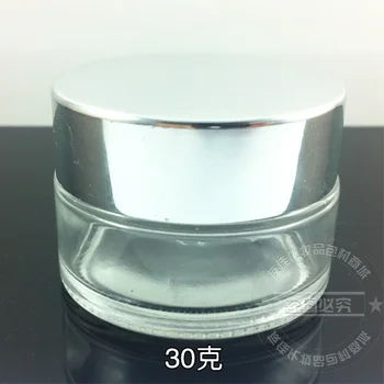 parlak gümüş alüminyum kapaklı 30g şeffaf cam krem kavanoz, 30 gram kozmetik kavanoz,örnek/göz kremi için ambalaj, 30g cam şişe