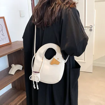 Lüks Tasarımcı PU Deri Büyük Beyaz Kaz Çanta Bayan Çantası 2021 basit omuz çantası Düz Renk Toka Messenger Kare Çanta