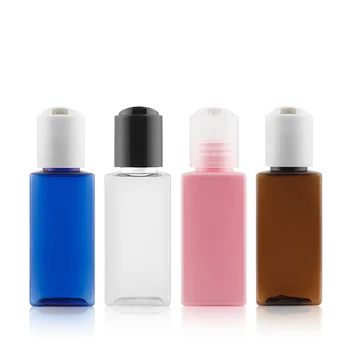 48 adet / grup 30ml boş disk üst kozmetik PET losyon şişesi mavi / yeşil / kahverengi / şeffaf / pembe 30cc şampuan kare plastik şişe kapaklı