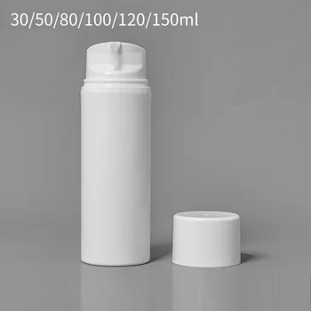 150ML beyaz plastik havasız şişe,losyon/emülsiyon/serum/krem/fondöten/jel cilt bakımı ambalajı için beyaz/şeffaf kapak