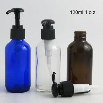 6 x Büyük 120 ml Kobalt Mavi Koyu Amber Şeffaf Cam Losyon pompa şişesi 4 oz Doldurulabilir Sıvılaştırılmış Kozmetik Ambalaj Cam Konteyner