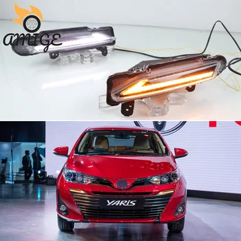 Amıge LED Farlar Toyota Yaris 2017 İçin 2018 2019 LED Gündüz Farları Dönüş Sinyali DRL Araba LED Gündüz Farı Otomatik Sis Lambaları