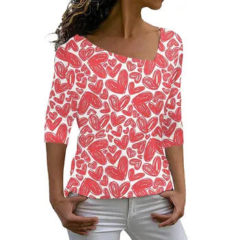 Bayan sevgililer Günü Gömlek Ekose Uzun Kollu Aşk Kalp T Shirt