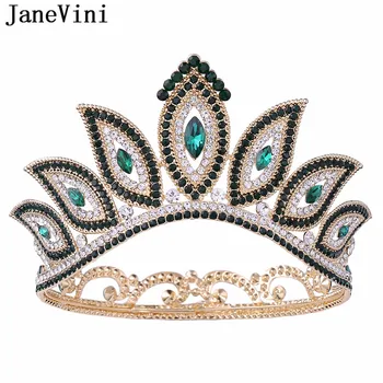 JaneVini 2020 Barok Düğün Taçlar Lüks Kristal Rhinestone Kafa Takı Headpieces Gelin İmparatorluk Taç saç aksesuarları
