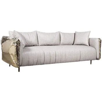 Kumaş deri çok koltuklu kanepe italyan ışık lüks basit beyaz eğlence 2.3 metre Modern Villa lüks tasarım