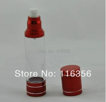 50ml kırmızı havasız şişe, kırmızı kapaklı beyaz / şeffaf pompa