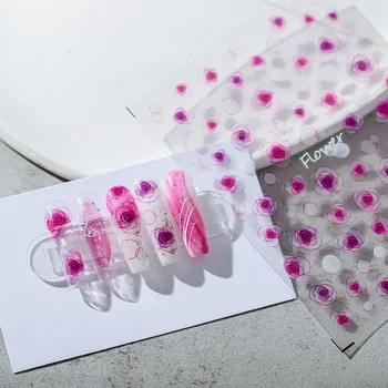 3D Pembe Saydam Gül Çiçek Nail Art Dekorasyon Çıkartmaları 3D Kendinden Yapışkanlı Charm Çiçek Güzellik Manikür Tırnak Çıkartması Toptan