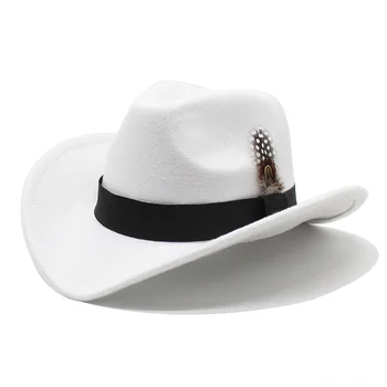 Yeni Vintage Batı kovboy şapkası Erkekler İçin Geniş Ağız Kovboy Caz Kap deri kemer Sombrero Kap Dört Mevsim