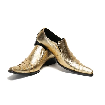 Yeni Lüks Altın Parti deri ayakkabı Erkekler için Moda Düğün Balo erkek ayakkabısı Artı Boyutu Oxfords Flats Erkek Kulübü Resmi Elbise Ayakkabı