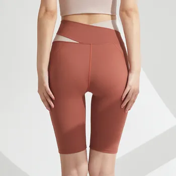 Ilkbahar Yaz Şeftali Tulum Sıkı Diz Yoga Pantolon Kadınlar Yüksek Bel Streç Seksi Kalça Çabuk kuruyan Koşu Spor Tayt
