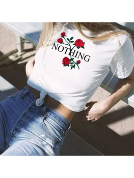 Hiçbir şey Gül Grunge Grafik Tee Kadın Yaz Rahat Kısa Kollu Beyaz Gömlek Hiçbir Şey Gül Estetik TShirt Tumblr Giyim
