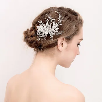 Floralbride Kristal Rhinestone Tatlı Su Incileri Düğün saç tokası Tokalarım Gelin Başlığı saç aksesuarları Kadınlar Takı