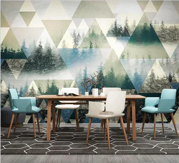 Özel fotoğraf duvar kağıdı İskandinav el boyalı çam ormanı bulut modern minimalist geometrik arka plan duvar resmi papel de pared