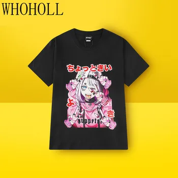 WHOHOLL Gotik Punk Karikatür baskılı tişört Harajuku Kız Punk Tarzı Erkekler Ve Kadınlar Gevşek Çift kısa kollu tişörtler