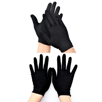 12 Pairs Siyah Pamuk Tam Parmak Çalışma Eldiven Resmi Elbise Geçit Takı Muayene Koruyucu Stretcahble Eldivenler