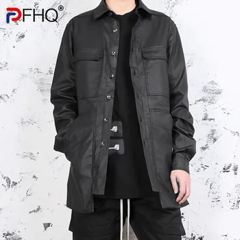 PFHQ 2023 Bahar Moda Zarif erkek günlük ceketler Gömlek Moda Tasarım Uzun Kollu Kargo Giyim Gevşek Fermuarlı Cepler Tops