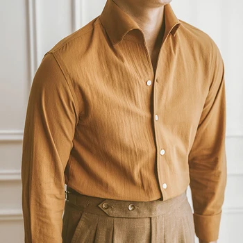 Erkekler Yeni Varış Düz Renk Gömlek Oxford İnce Uzun Kollu Gömlek İnce Klasik Tarzı Kare Yaka Temel Gömlek 2023 T37