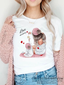 Aşk Anne Komik Kadın Baskı T-shirt Kız Y2K Kısa Kollu Tees Tops 90S Tişörtü Kadın Harajuku Giyim