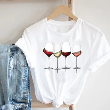 Kadın Baskı Giyim Şarap Bayan Kısa Kollu Rahat 90s Karikatür Moda Giyim Baskı Tee Üst Tshirt Kadın grafikli tişört