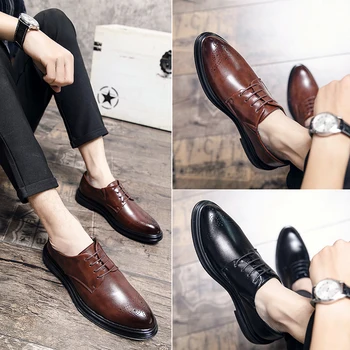 Italiano Brogue Resmi siyah Ayakkabı Erkekler Kahverengi Elbise Ayakkabı İtalyan Erkek Deri Ofis 2021 Chaussure Homme Klasik Schuhe Damen
