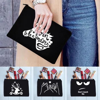 Kadın Makyaj Çantası kadın Kozmetik Çantası Beyaz Resim Desen Organizatör Çanta Siyah Kalem Kutuları Ofis bozuk para cüzdanı