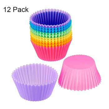 Yeniden kullanılabilir silikon kek Pişirme Kapları Çeşitli silikon renkler Bakeware Mini kek kalıbı Tutucular Gömlekleri Pişirme Malzemeleri 12 adet