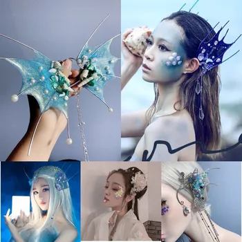 Prenses Parti Uskumru Kulak denizkızı saç tokası Aksesuarları Elf Cosplay Sahne Mermaid Balo Fotoğraf Stüdyosu