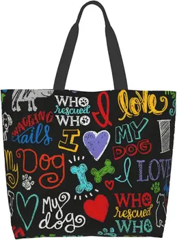 Hayvan Yenilik Köpeğimi Seviyorum Yeniden Kullanılabilir su geçirmez Tote çanta Plaj çantası Eko çanta alışveriş çantası saklama çantası Katlanır çanta çanta
