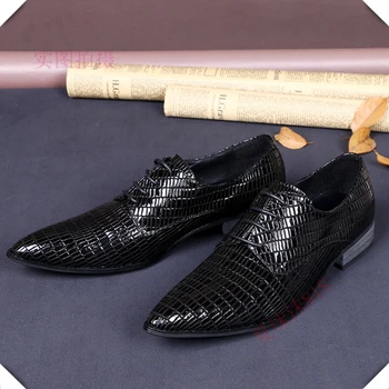 Christia Bella Moda Artı Boyutu Sivri Burun Iş Resmi Erkek Kafes Gerçek Deri Oxfords Ayakkabı erkek Brogue bağcıklı ayakkabı