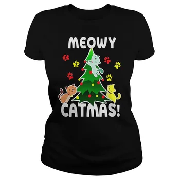 Miyav Catmas Noel Tatil Ağacı T-shirt Bayanlar Tee