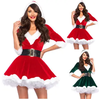 Moda Bayan Baba Elbise Takım Elbise Kadın Noel Fantezi Parti elbisesi Seksi Santa Kıyafetler Hoodie Noel Baba Tatlım Cosplay Kostümleri