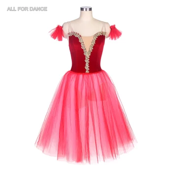 19070 Yetişkin Kızlar Kırmızı Romantik Tutuş Balerin dans kostümü Uzun Bale Tutu Yumuşak Tül Kol Bantları 360° Elbise