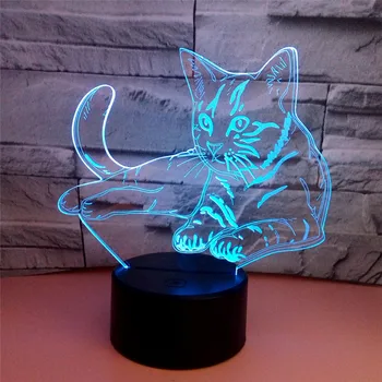 3D LED gece Lambası uyarı kedi 7 renk ışık ev dekorasyon lambası İnanılmaz görselleştirme Illusion hediye