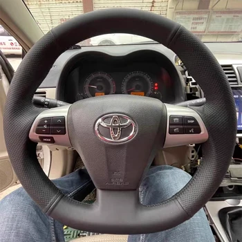 Toyota 2011-12-2013 için RAV4 Corolla DIY özelleştirilmiş deri el dikişli direksiyon kılıfı