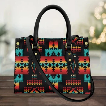 Cywgift Kadın Çanta Lüks Tasarımcı omuz çantaları Siyah Yerli Kabileler Desen Çanta Kadınlar için 2021 Deri Messenger Kadın