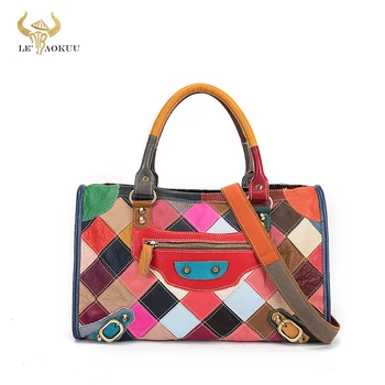 Orijinal Deri Renkli Bayanlar Kadın Ekose Alışveriş Çantası Çok renkli Rastgele Dikiş omuzdan askili çanta Tote çanta 271