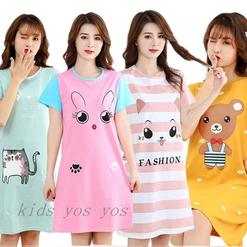 Yaz Kız Gecelik Karikatür Pijama Çocuklar İçin Genç gece elbisesi Bayanlar Gecelik Sleepskirt Ev Giyim 6 8 10 12 14 16T