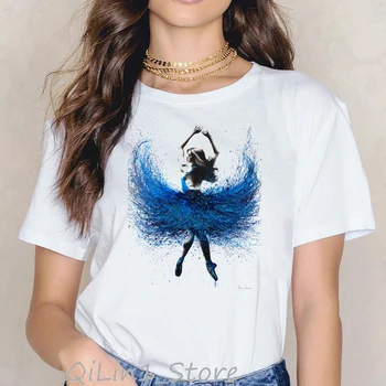 Yaz 2021 yenilik tee gömlek femme soyut nane balerin dans sanat baskı t-shirt sevimli kız tee kadın tişört üst komik t shirt